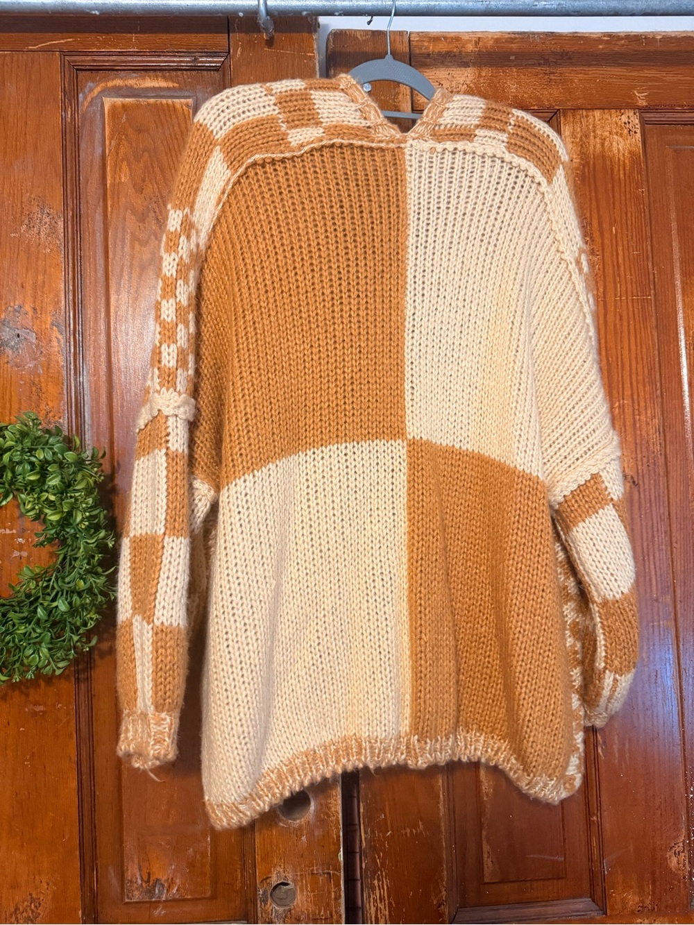ARULA Checkerboard Open-Front Cardigan - Cream & Brown - Picture 2 of 3